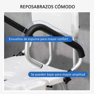 HOMCOM Silla para Ducha de Aleación de Aluminio Taburete de Baño Antideslizante con Altura Ajustable de 6 Niveles y Reposabrazos Regulable para Mayores 54x52x70-82 cm Blanco