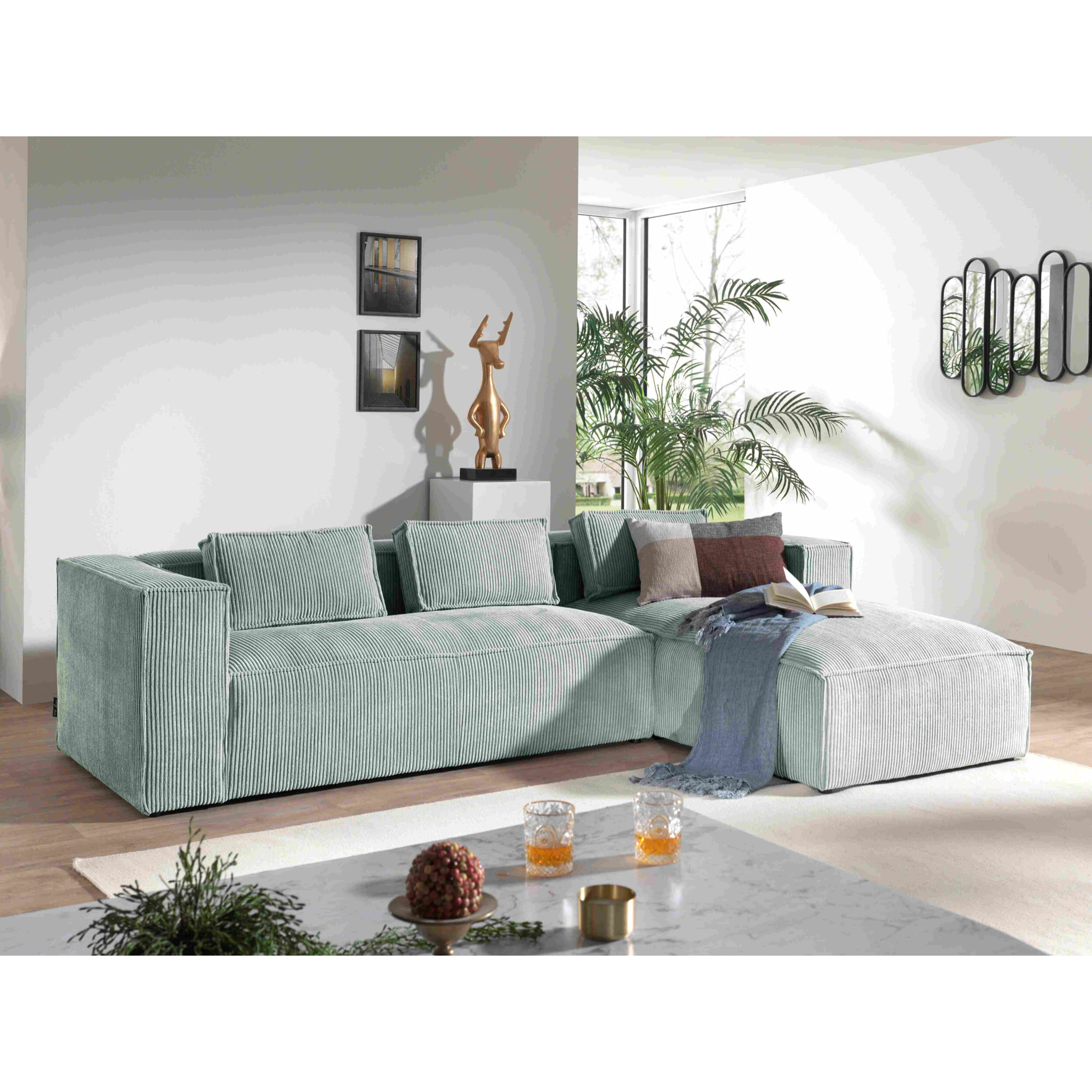 Stella - canapé d'angle droit en velours côtelé - 4 places -style contemporain - Bleu