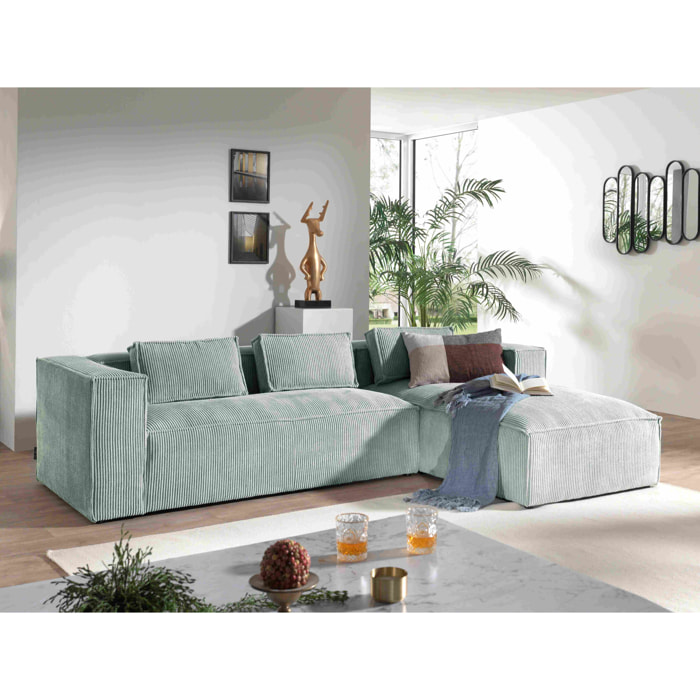 Stella - canapé d'angle droit en velours côtelé - 4 places -style contemporain - Bleu