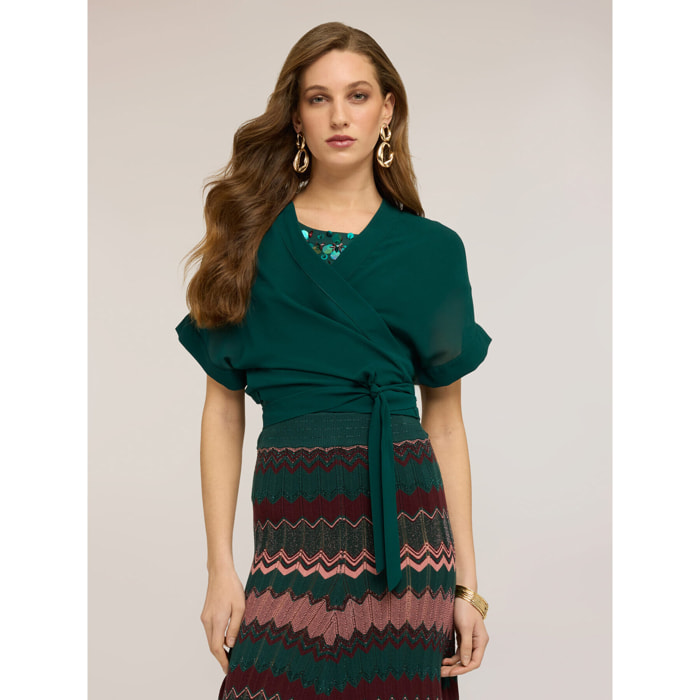 Motivi - Coprispalle corto a portafoglio in georgette - Verde