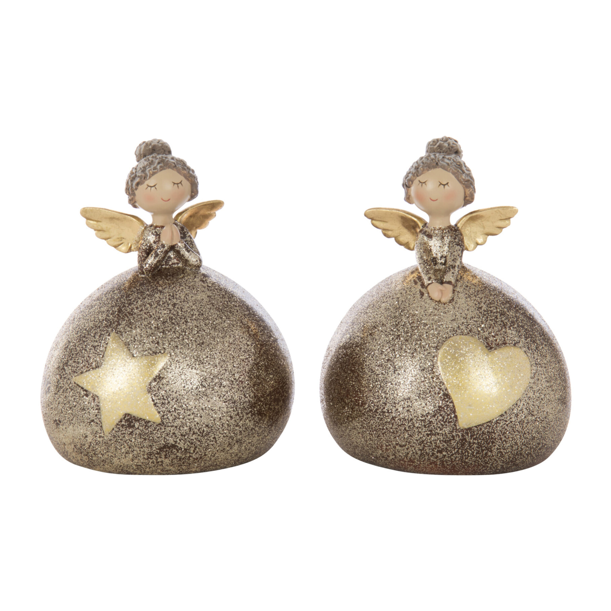 J-Line figurine Ange Cœur + Boule Étoile - polyrésine - mix - large - 2 pièces