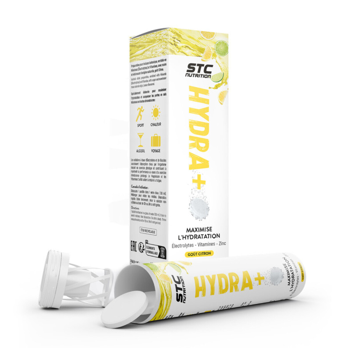 STC NUTRITION - Hydra+ - Préparation pour boisson isotonique à base d'Électrolytes, Vitamines, sucre et édulcorant naturels - Optimise l'hydratation - Citron - Lot de 2