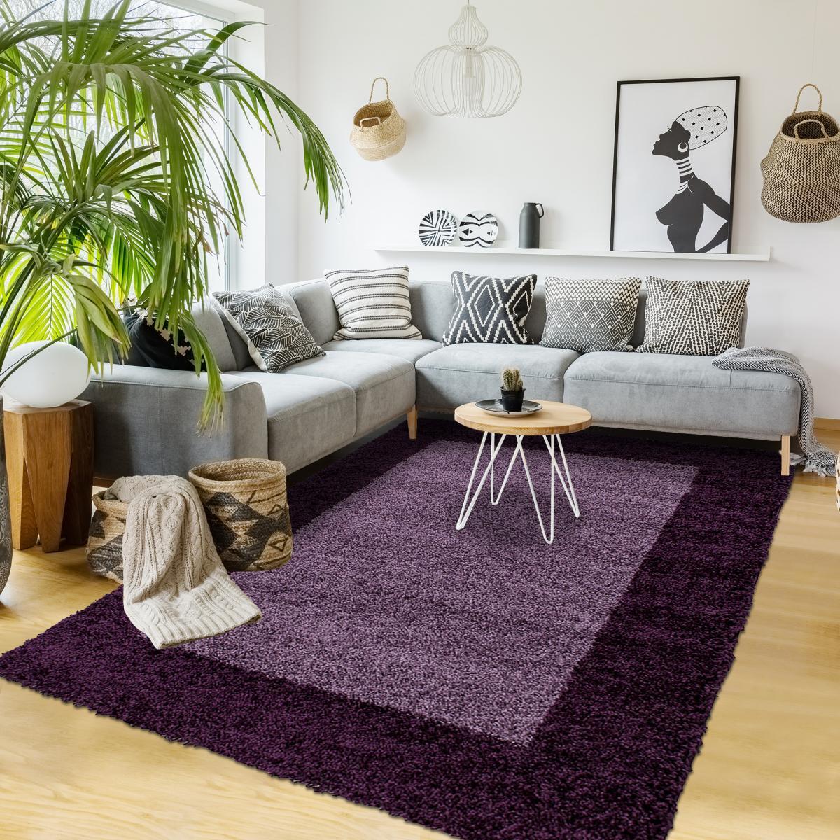 Tapis poils longs shaggy tissé motif simple NIVA