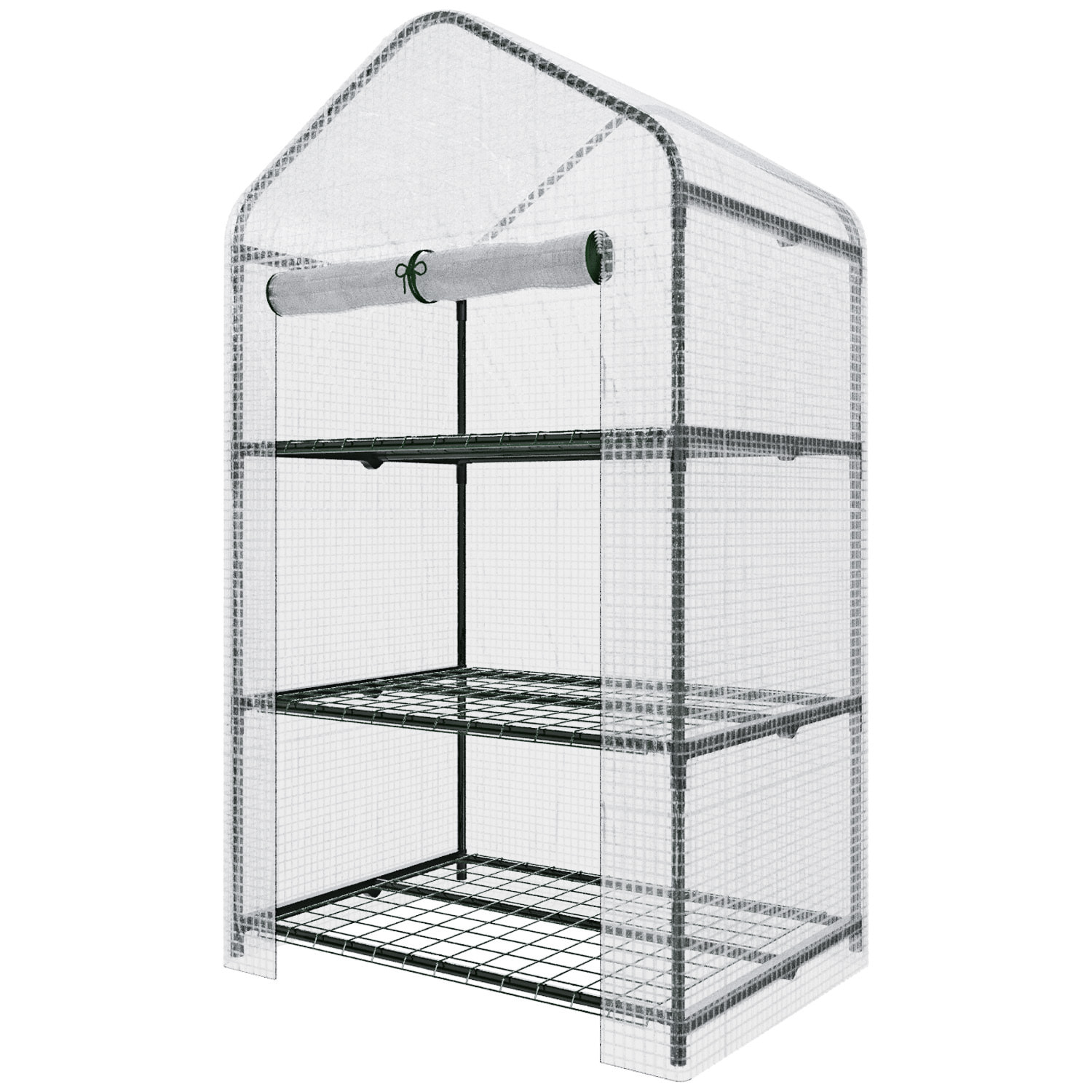 Serra A 3 Ripiani Da Giardino Per Orto Telaio In Acciaio Verniciato Telo In PVC Trasparente Porta Avvolgibile Apertura A Cerniera 69x49x125 Cm