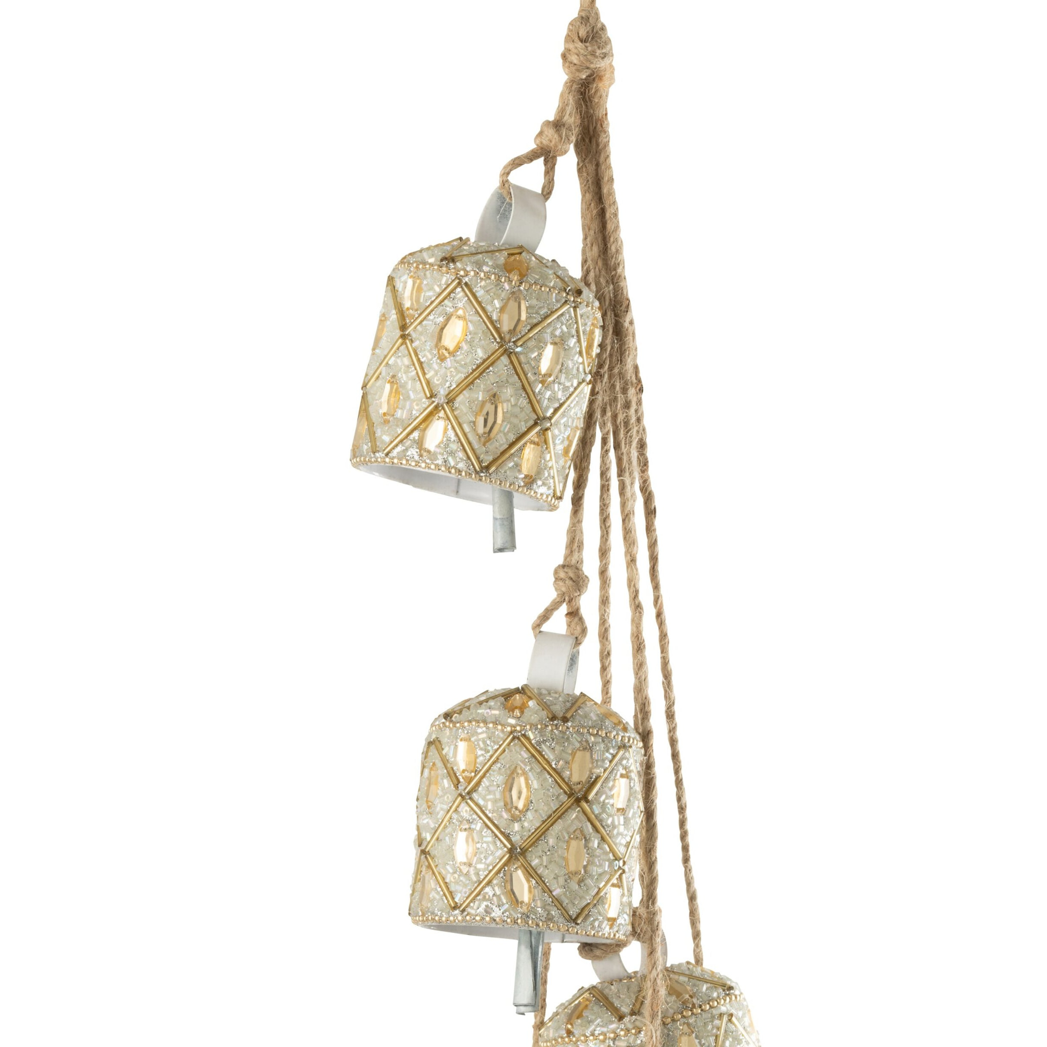 J-Line suspension 7 Cloches - fer/perles - blanc/or