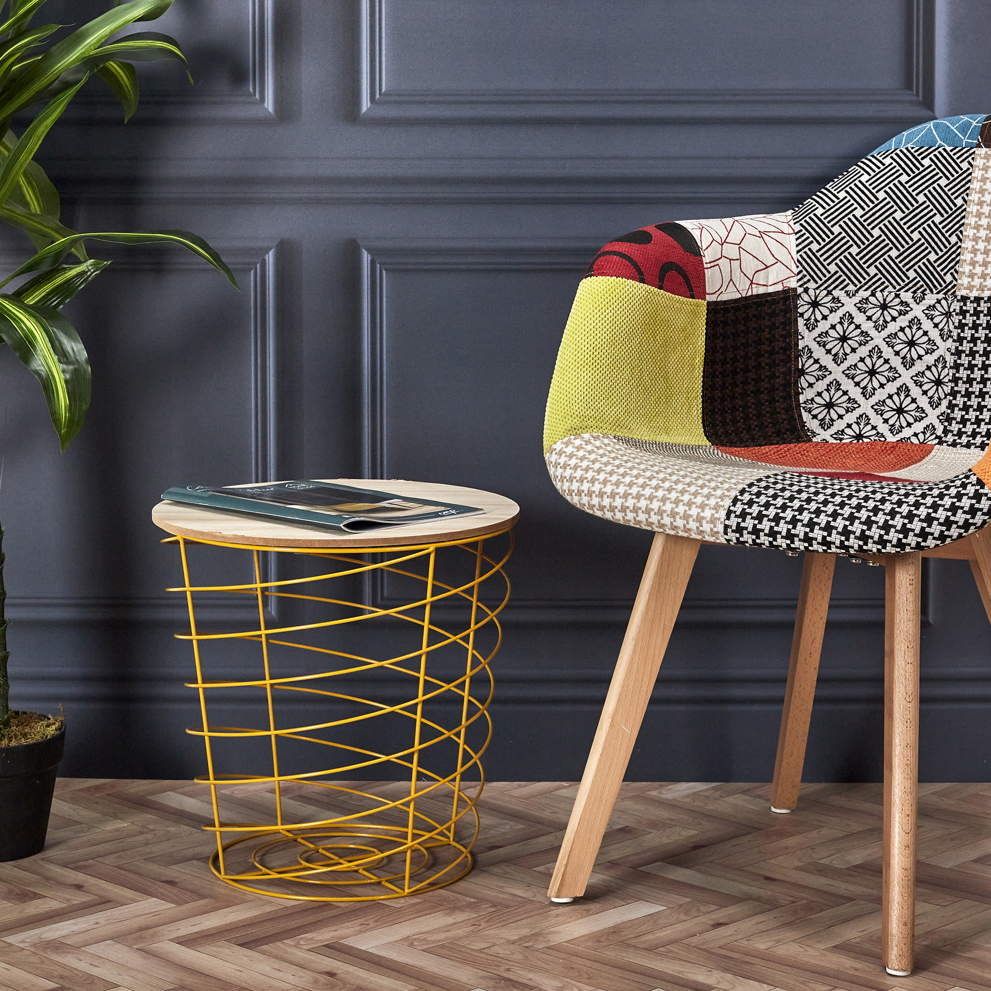 Table Filaire Bois Et Metal Cyclone Jaune