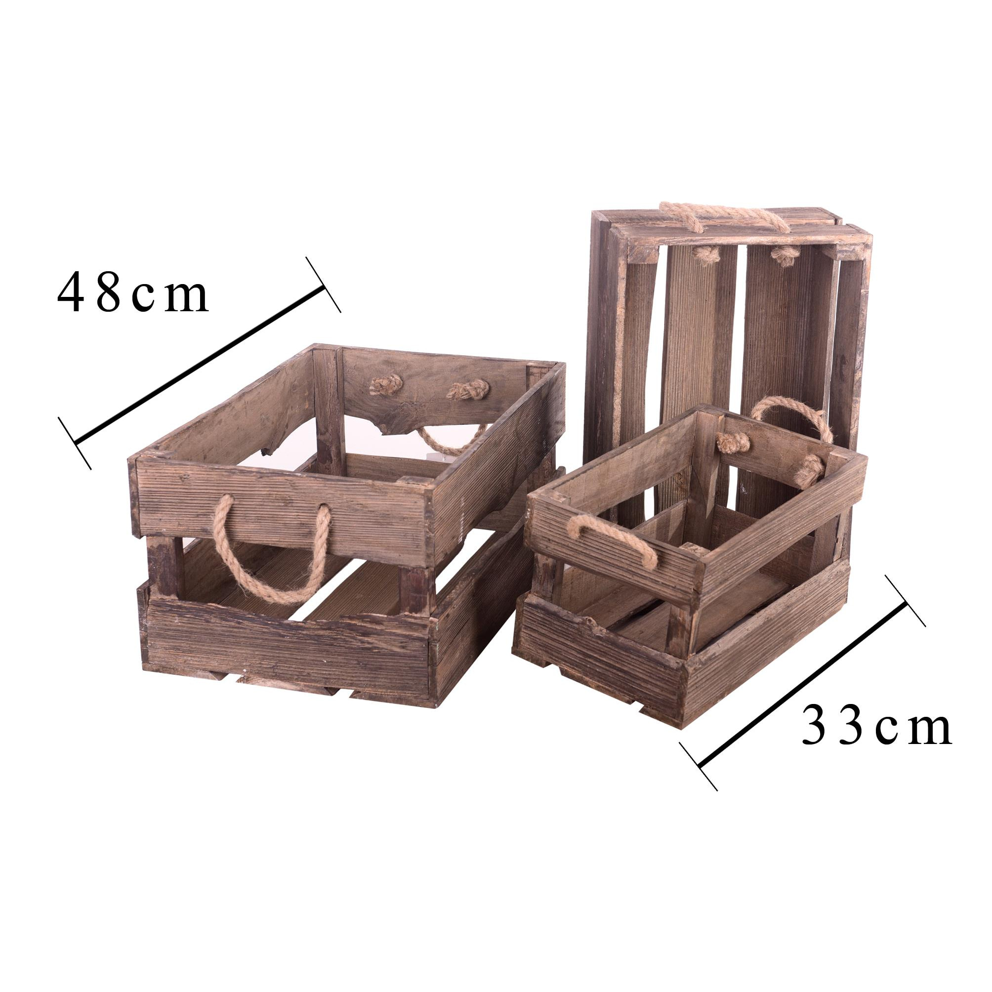 Set Di 3 Cassetta In Legno, Con Manici Di Corda. Larghezza 48 Cm - Pezzi 1 - 48X22,5X31,5cm - Colore: Marrone - Bianchi Dino - Articoli In Legno Cassette