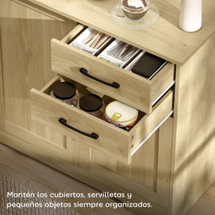 Aparador 3 Puertas, Aparador para Salón Moderno, con 2 Cajones, Estante Ajustable, para Comedor, Entrada, Dormitorio, Natural, 120x38x79 cm