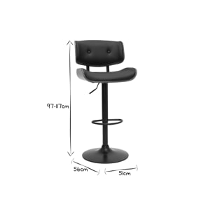 Tabouret de bar design réglable pivotant 360° noir et bois foncé BASILE