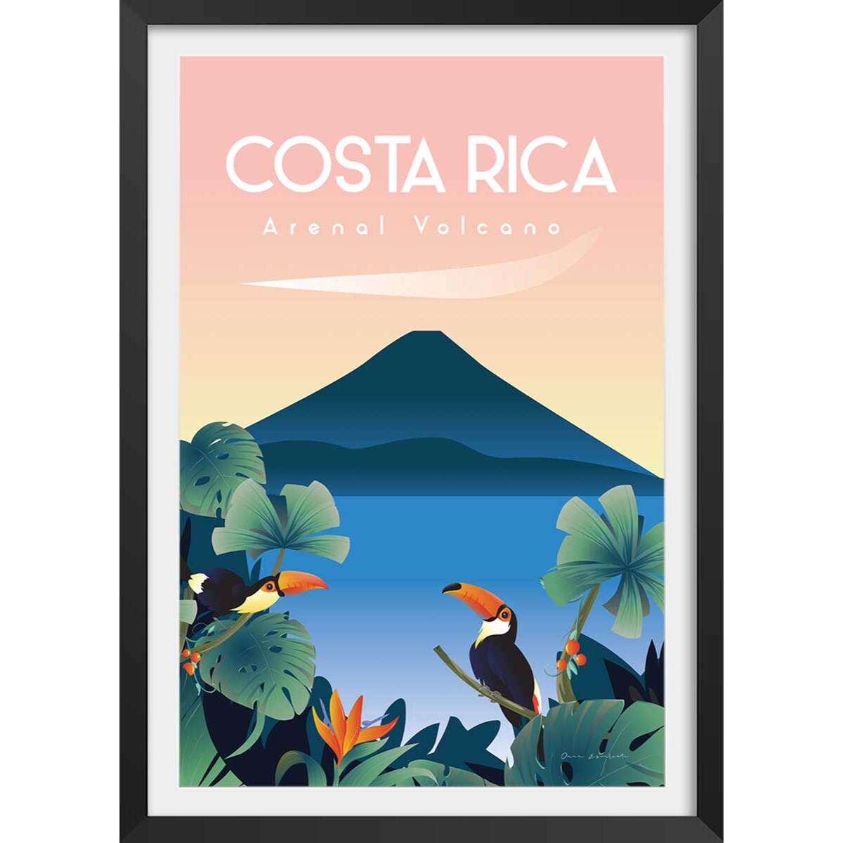 Affiche voyage Volcan du Costa Rica Affiche + cadre en bois - Noir