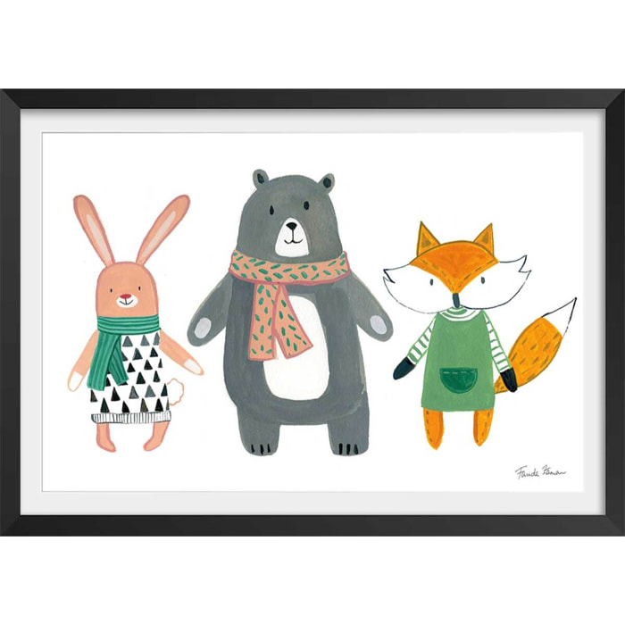 Affiche enfant copains de quartier  Affiche + cadre en bois - Noir