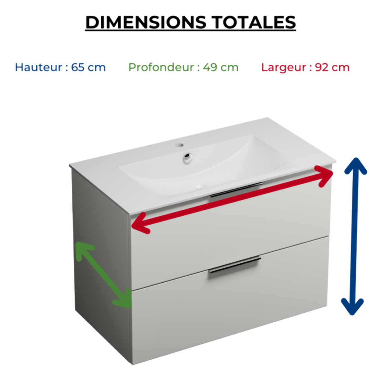 Meuble vasque 90 cm BURGBAD Olena blanc brillant + miroir + colonne de salle de bain