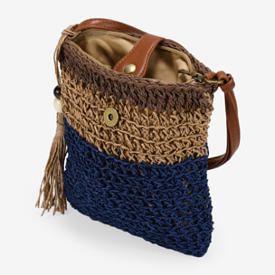 Bolso bandolera azul en rafia con cremallera