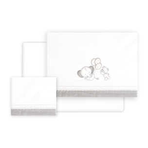 Triptico Cuna Pasacinta Oso Elefante Globos +Broche Bco/Gris
