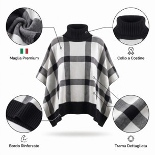 Poncho in maglia in poliestere - Bianco Nero