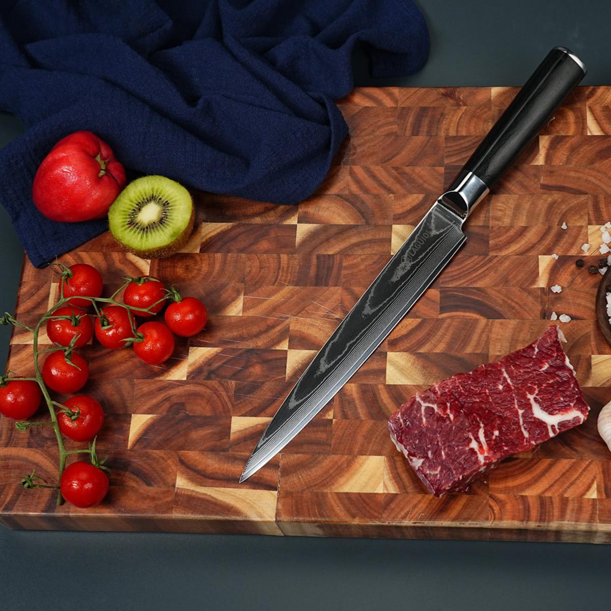 Couteau à trancher noir damas 34cm avec étui - "Core"