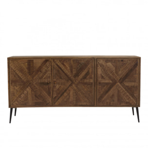KIARA - Buffet 3 portes bois recyclé formes symétriques pieds métal