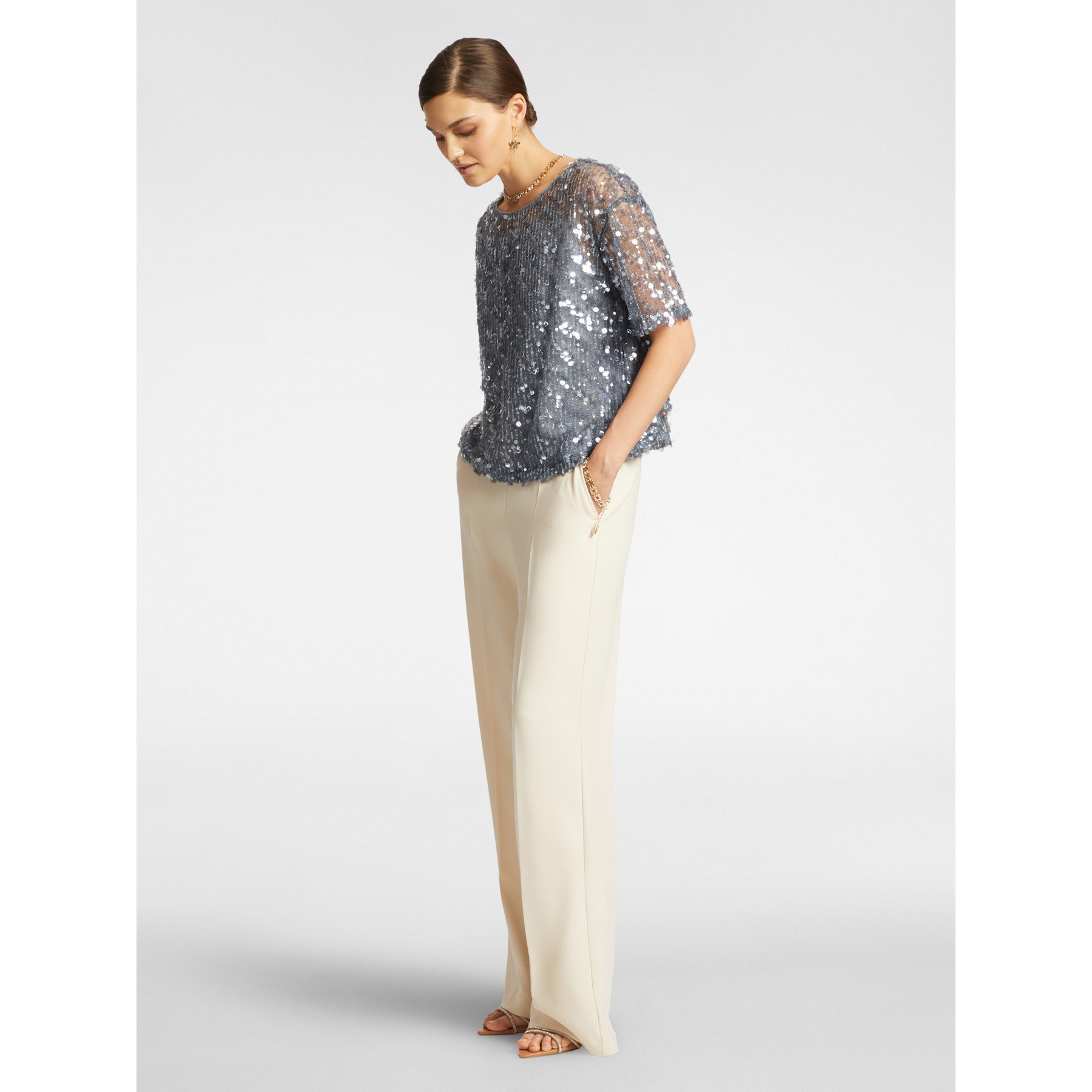Elena Mirò - Blusa de lentejuelas - Gris