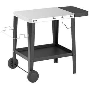 Desserte jardin étagère tablette latérale pliable acier inox noir