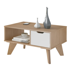 Mesa de centro VIPPER - 1 cajón y 1 hueco - nogal y blanco - 80x50x44cm