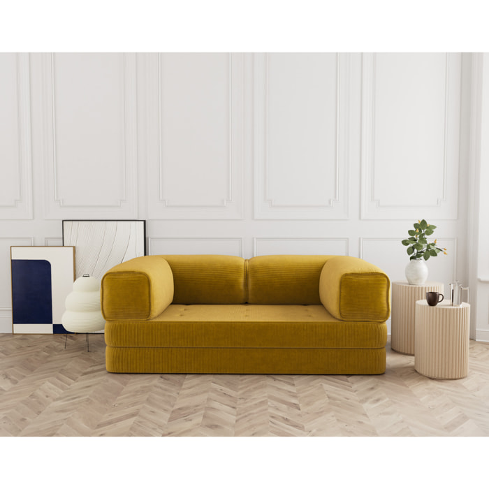 Poppy - canapé 3 places convertible en velours côtelé - Jaune