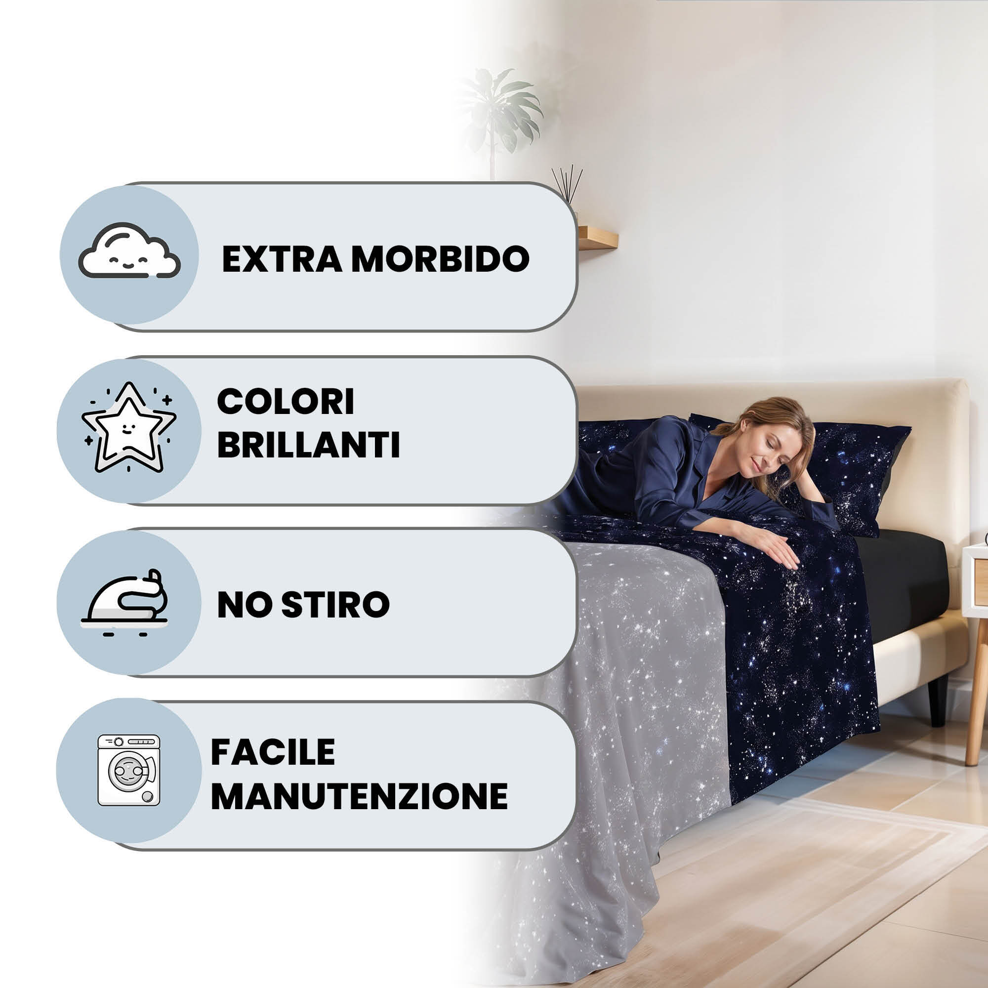 COMPLETO LETTO FASHION, 100% Microfibra, No Stiro - ORIONE