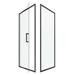 Porte de douche Pivotante et retour 80x80x200 - Profilés noir mat - CRUSH PIVOTANTE