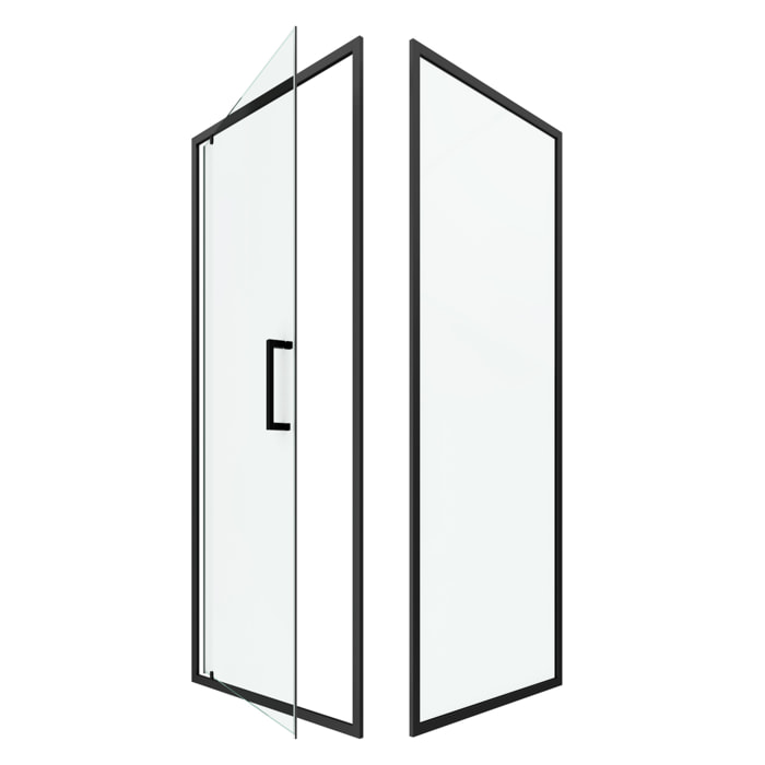 Porte de douche Pivotante et retour 80x80x200 - Profilés noir mat - CRUSH PIVOTANTE