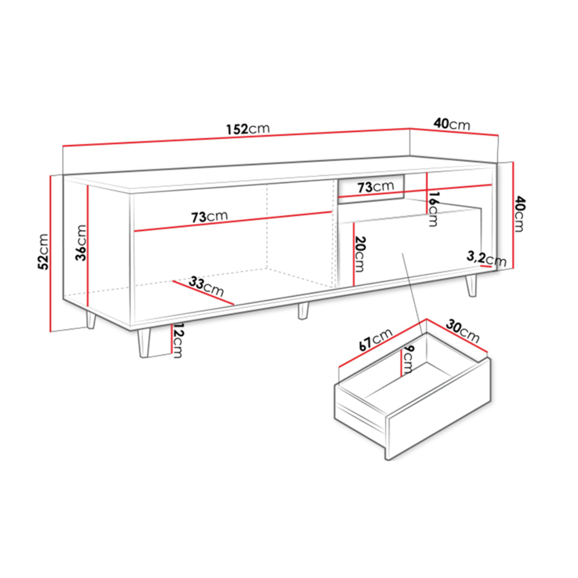 Diego - meuble TV - effet bois - 2 portes et 1 niche - 152 cm - Bois
