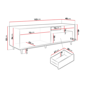 Diego - meuble TV - effet bois - 2 portes et 1 niche - 152 cm - Bois
