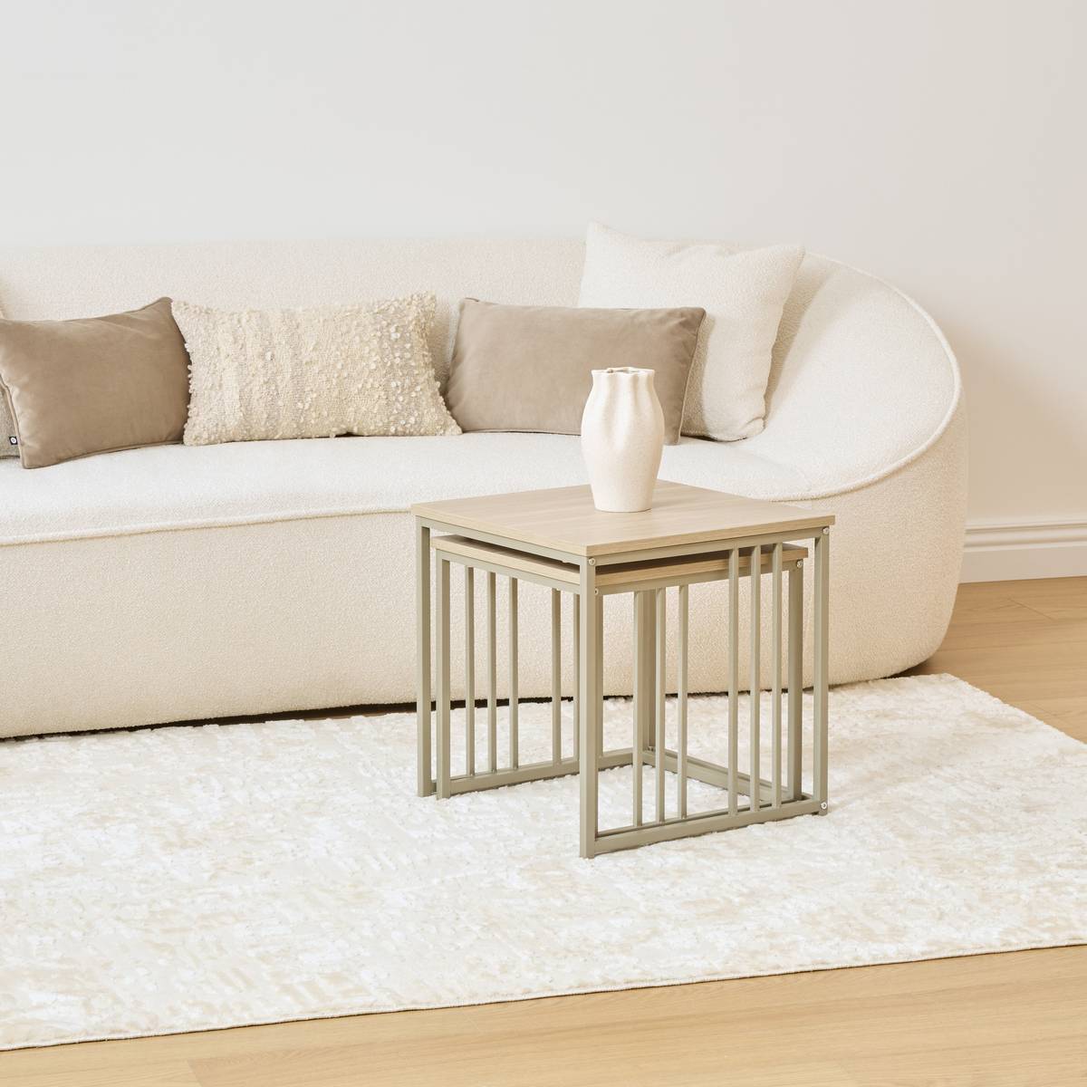 Lot de 2 tables gigognes Duna carrées 40/45cm beige