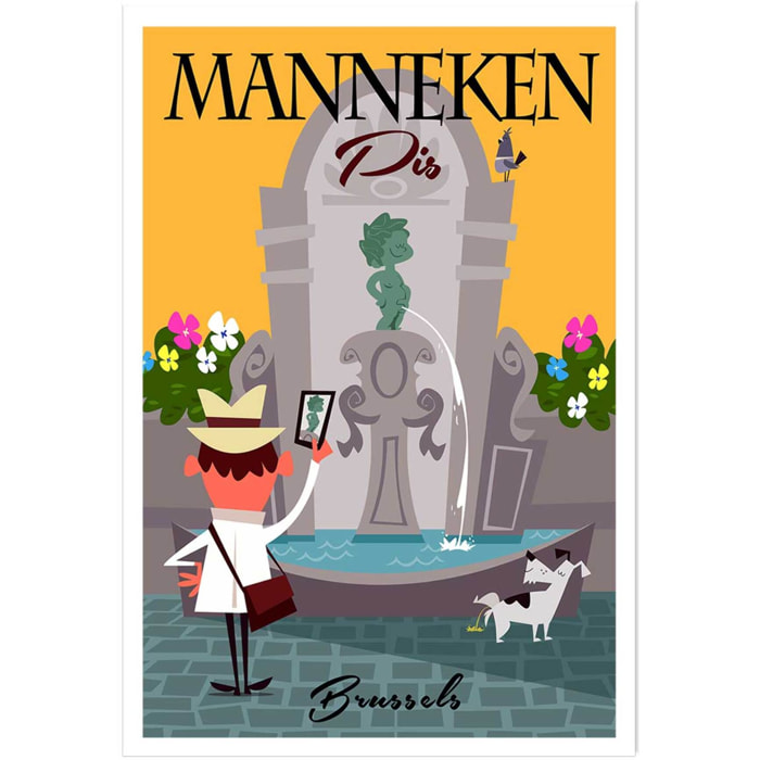 Poster retro manneken pis à bruxelles Affiche seule