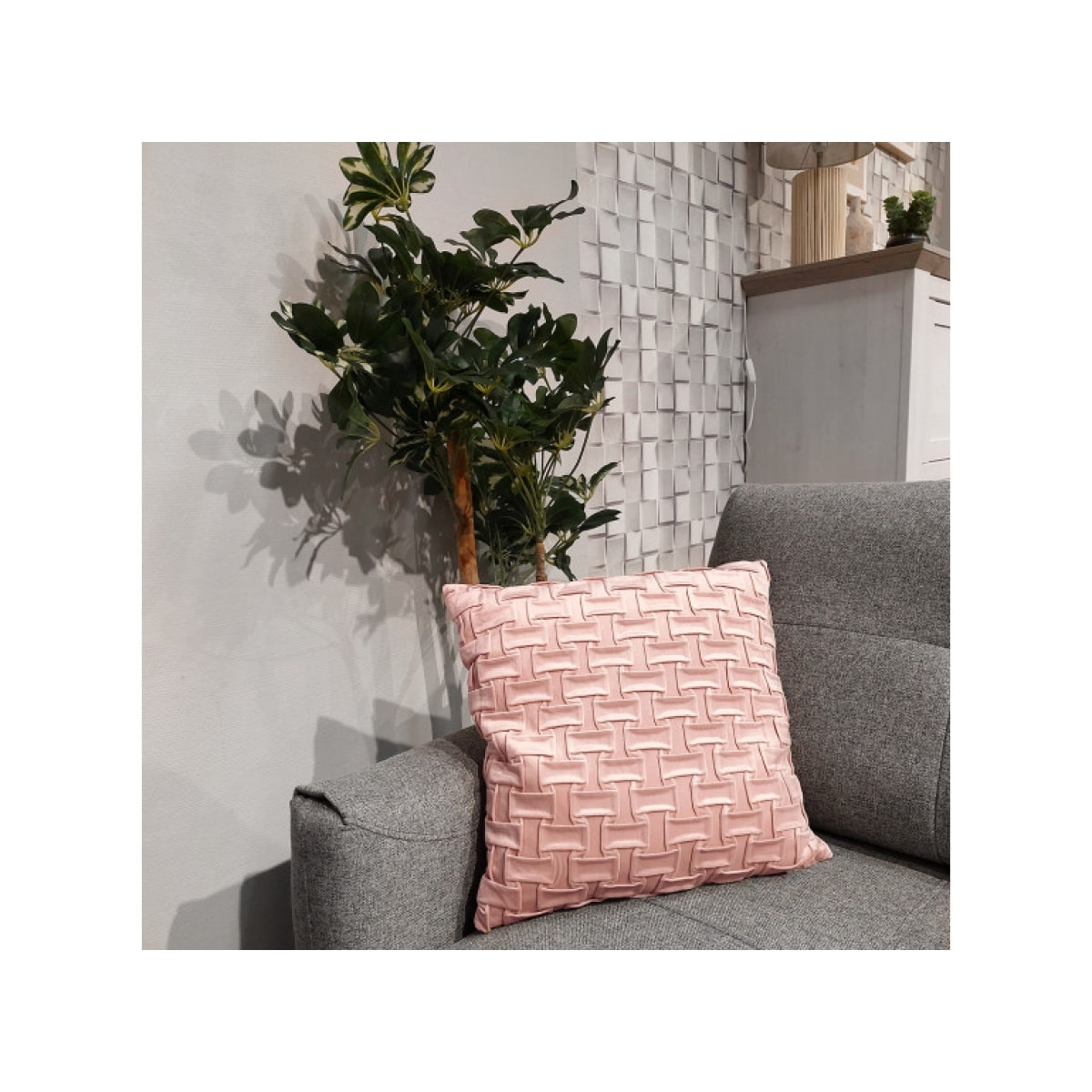 Coussin carré 45 x 45 cm velours rose motif géométrique déhoussable - ROS