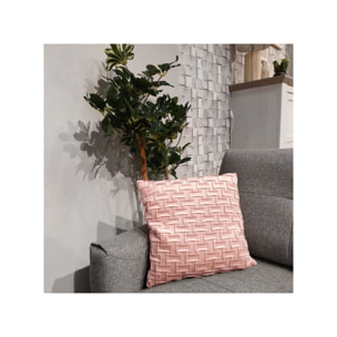 Coussin carré 45 x 45 cm velours rose motif géométrique déhoussable - ROS