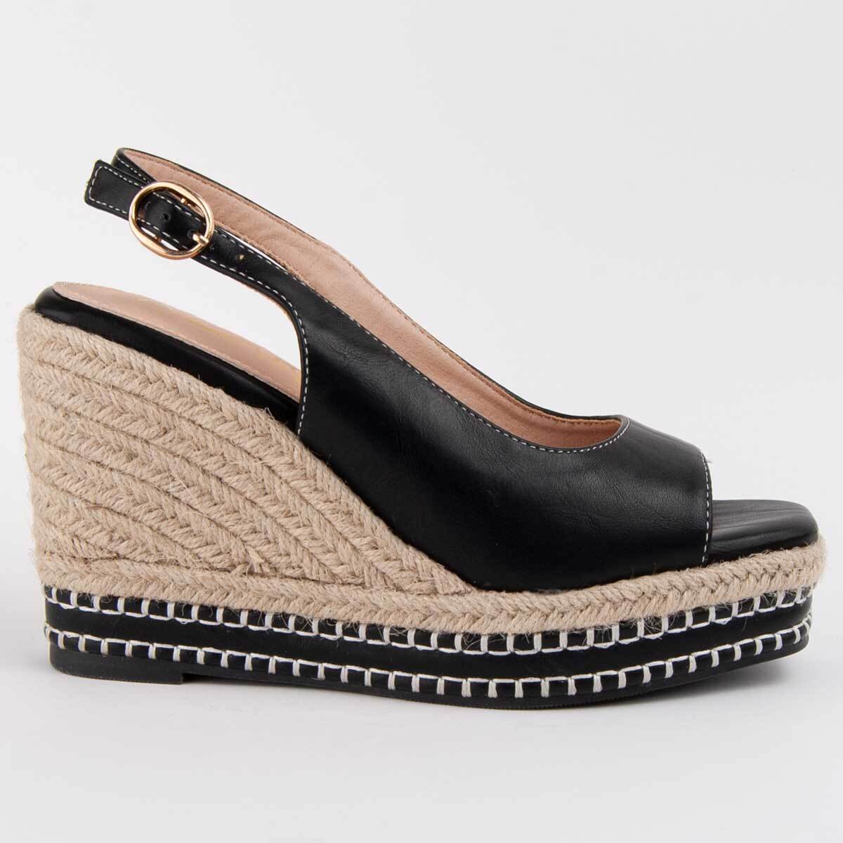 Sandalia De Cuña - Negro - Altura: 9 Cm