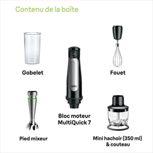 Mixeur BRAUN MQ7026X MultiQuick 7 gris et noir 2 accessoires