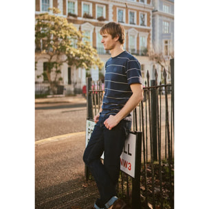 Maglietta a righe blu marino e giallo chiaro con toppa Polo Club