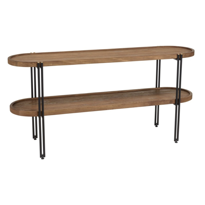 SIXTINE - Console double plateau arrondi en bois de teck recyclé