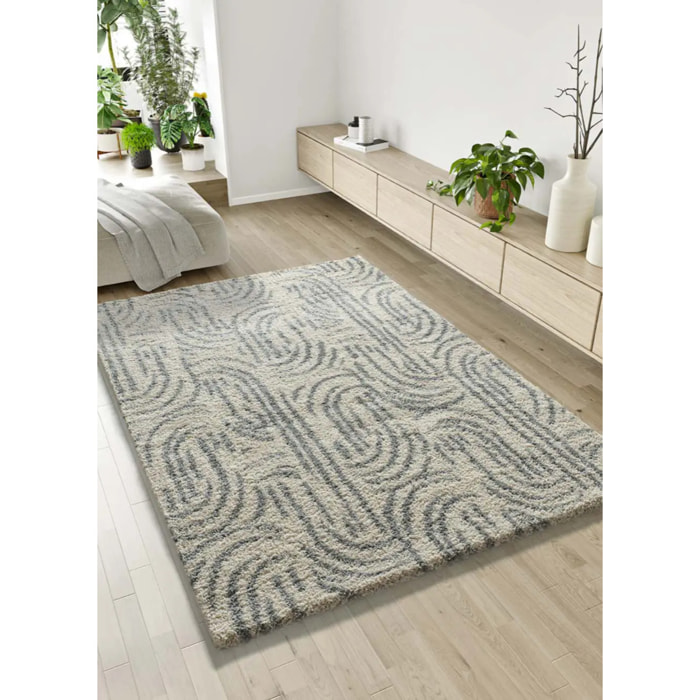 HELIA Alfombra shaggy de estilo escandinavo en beige y gris, varias medidas disponibles