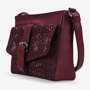 Bolso bandolera burdeos con solapa efecto serpiente