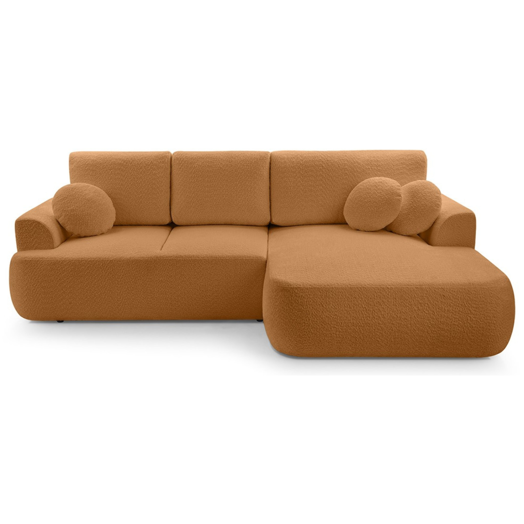 Candela - canapé d'angle droit 4 places - convertible avec coffre - en tissu bouclette - Terracotta
