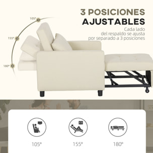 Sofá Cama de 1 Plaza 3 en 1, Sillón Cama Tapizado en Lino, con Respaldo Ajustable de 3 Niveles, Almohada Acolchada, para Oficina, Dormitorio, Salón, 69x82,5x84 cm, Beige
