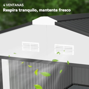 Caseta de Jardín Exterior, 12,4 m² 340x386x200 cm, Cobertizo de Jardín Exterior Metálico con Puerta Corredera, Base Refuerzo (Suelo NO Incluido) y Ventanas Blanco