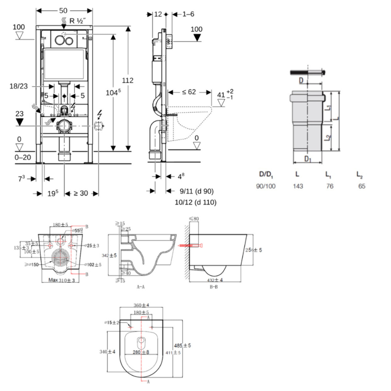 Duofix pack WC bâti-support + WC suspendu sans bride Swiss Aqua Technologies avec abattant SoftClose + plaque (GEBSTBRBMR01-FR)