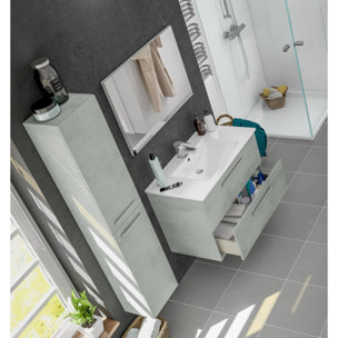 Mobile sottolavabo Inglewood, Mobiletto per bagno sospeso, Armadio a 2 cassetti e specchio, cm 80x45h57, Cemento