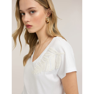 Motivi - Camiseta con bordado en el hombro - Blanco