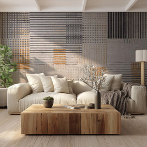 Papier peint graphique lignes modernes beige et noir Intissé