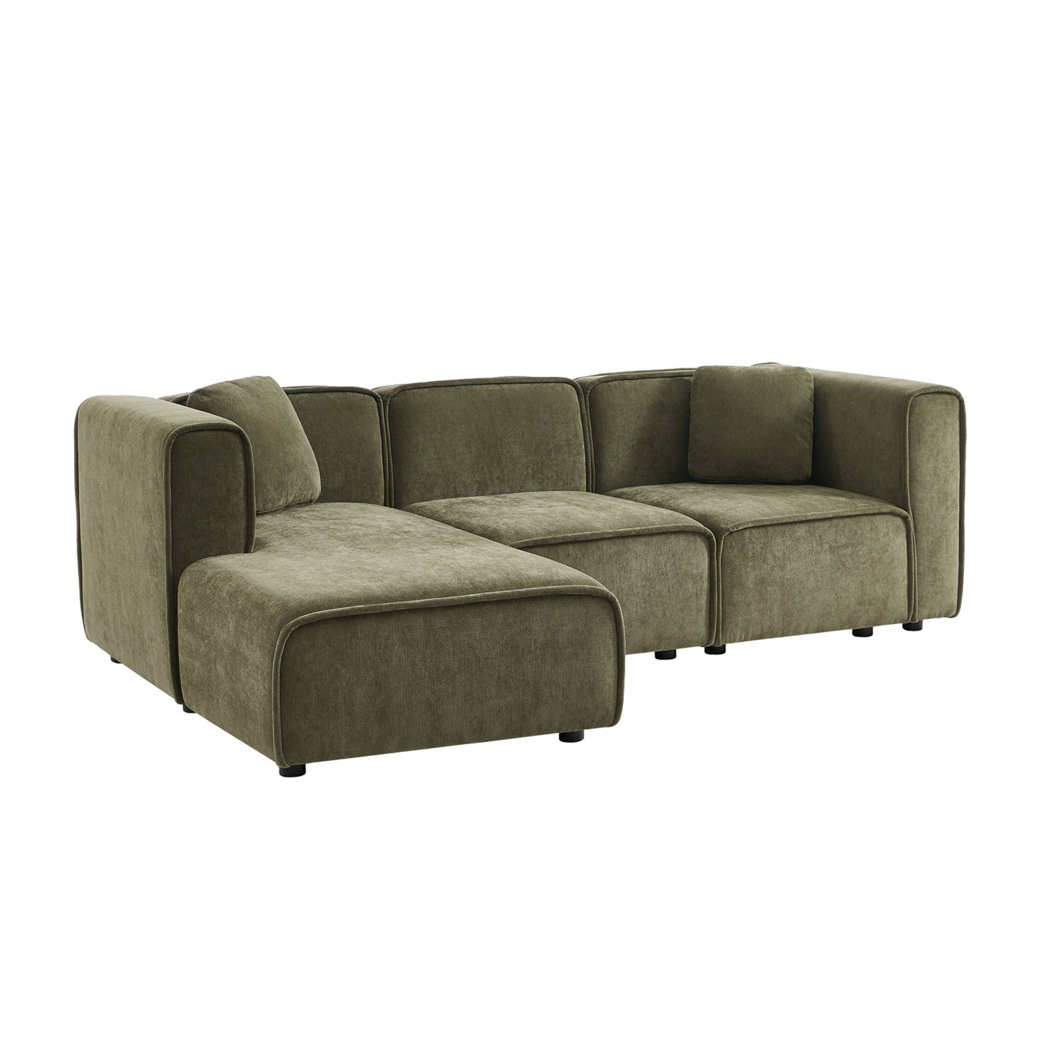 Canapé d'angle gauche 3 places tissu kaki 2 coussins carrés L 230 x P 145 x H 70 cm - Lester