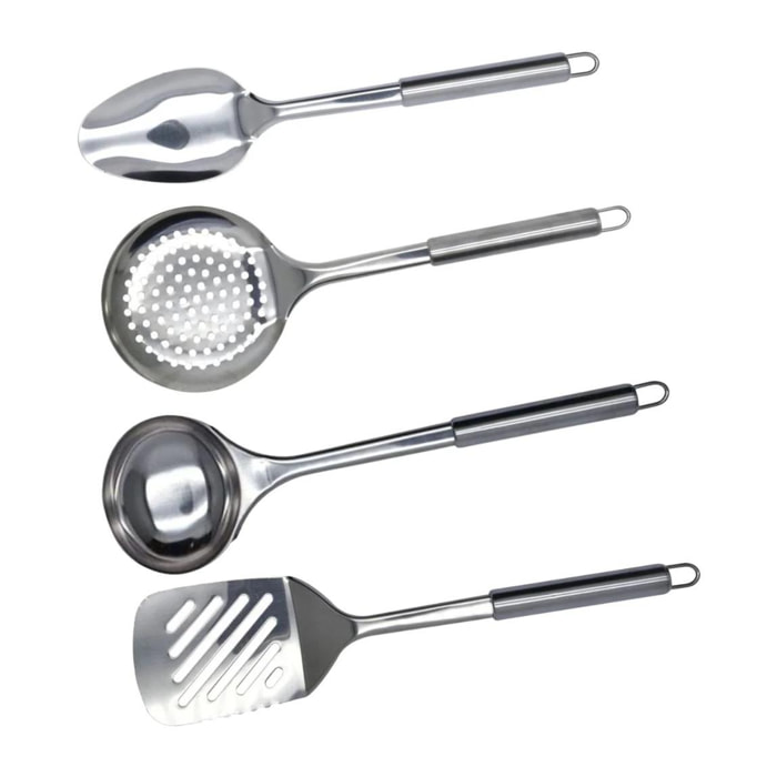 Ensemble de 4 ustensiles de cuisine en inox louche écumoire spatule et cuillère Fackelmann Elemental