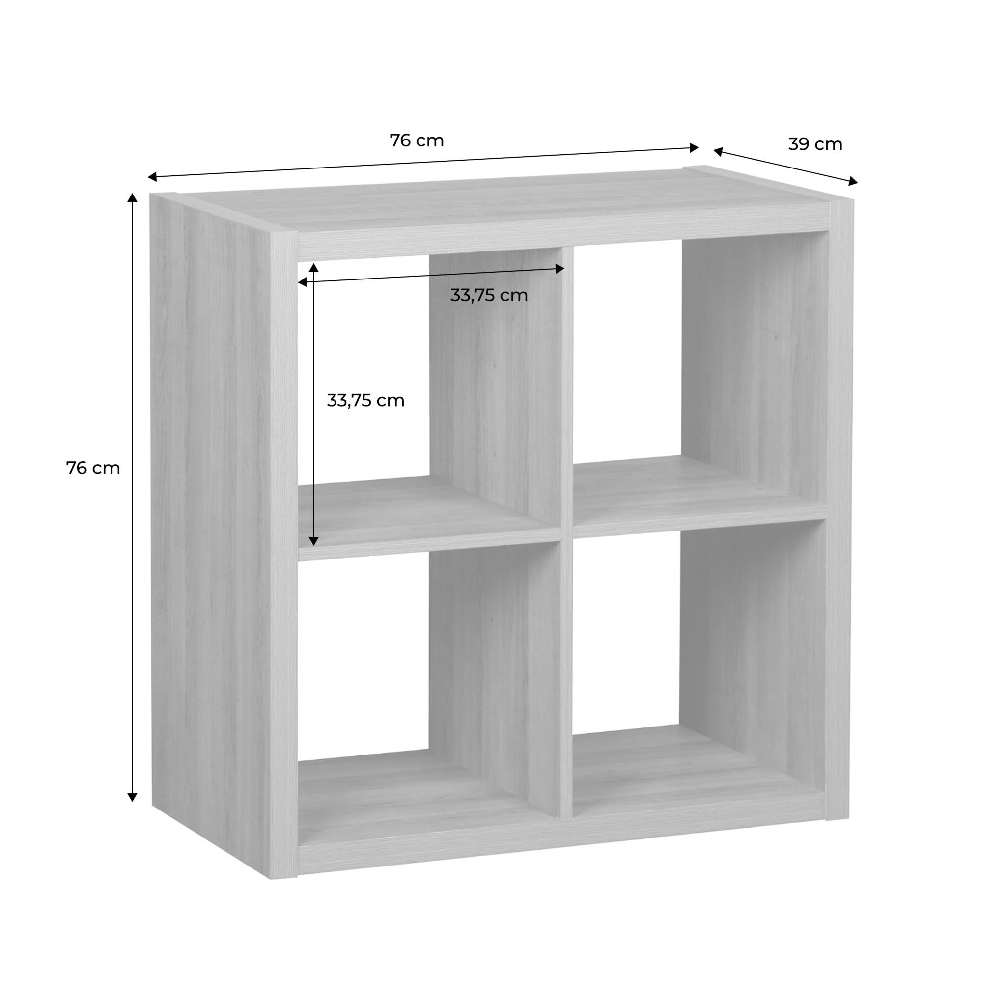 Etagère bibliothèque cubique 2 niveaux 4 compartiments. casiers. effet bois de manguier. L 76 x P 39 x H 76cm